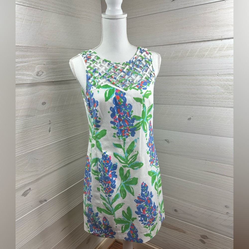 Lilly Pulitzer Fresh Cut Bluebonnets Ricci Shift Dress 4 FREE SHIP